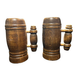 Vintage Wood Salt and Pepper Shakers Beer Steins Mugs